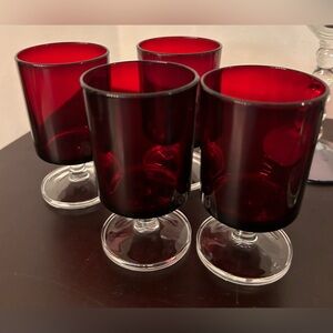 4  vintage, Luminarc Ruby cordial glasses. 4” France